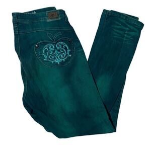 Vintage Y2K Rare Apple Bottoms Jeans by Nelly Green Washed Straight Jean Size 14